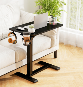 lot 256 image: Costway JV12724DK Mobile Standing Desk Height Adjustable Overbed Bedside Table with Cup Holder - Black