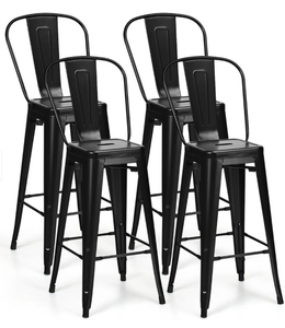 lot 10 image: Costway 30 Height Set of 4 High Back Metal Industrial Bar Stools - 17 x 17 x 46 (L x W x H)