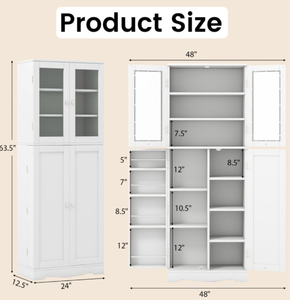 lot 11 image: Costway Tall Kitchen Pantry Cabinet with Dual Tempered Glass Doors and Shelves