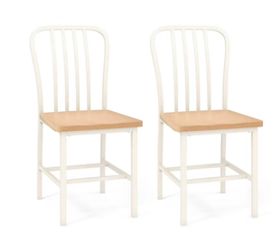 lot 12 image: Costway Dining Chairs Set of 2 High Back Navy Chairs Metal Frame Footrests Kitchen White 22 x 18 x 37 (L x W x H)