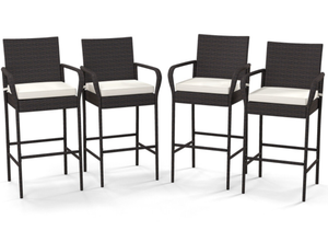 lot 13 image: Costway 4 Pieces Outdoor PE Rattan Cushioned Barstool Set with Armrests 23 x 21 x 46 (L x W x H)