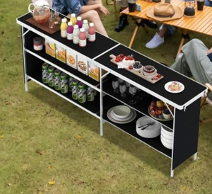 lot 15 image: Costway NP12015DK Aluminum Portable Picnic Table with 2-Tier Open Shelves & Spacious Tabletop - Black