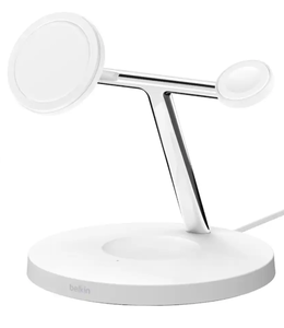 lot 44 image: Belkin - MagSafe 3-in-1 Wireless Charging Stand - 2ND GEN with Faster Apple Watch Charging for iPhone 17, 16, 15, 14 & AirPods - White (Slightly Used, Missing Charger)