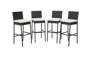 lot 181 image: Costway Set of 4 Wicker Brown Metal Frame Stationary Bar Stool Chair with Off-white Solid Seat 20 x 16 x 42.5 (L x W x H)