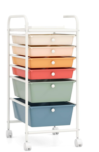 lot 205 image: RELAX4LIFE 6-Drawer Rolling Storage Cart - Classroom Organization on Wheels wRemovable Plastic Drawers, Mobile Art Craft Cart for School Paper Home Office, Utility Cart with Drawers (Macaron) (Maybe Missing Hardware. Minior Transit Damage)