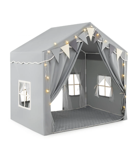 lot 208 image: Costway 3-4 Kids Large Play Tent House with 2 Opening Doors and Star Lights-Gray