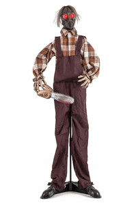 lot 210 image: Costway Halloween Animatronic Shaking Haunted Man w Chainsaws Life Size Scary Bio-Human w Sound Activated Design & Control Button 4 ft x 25 x 5.7 ft (L x W x H)