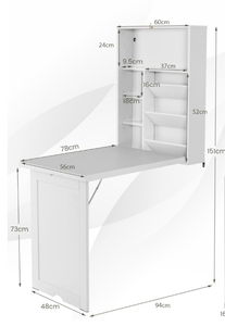 lot 330 image: Costway Wall Mounted Desk With 3 Tier Tilt Storage Partition And Adjustable Shelves White