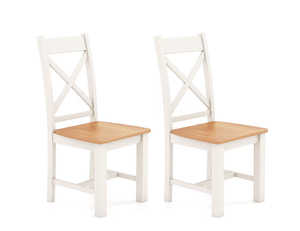 lot 333 image: Slickblue Set of 2 Wooden Dining Chairs with X Back Natural Seat Cream White Finish Armless Style (Rubber Wood Frame) 18 x 21 x 39