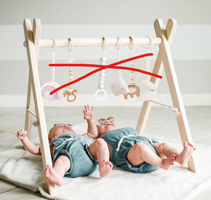lot 358 image: Little Dove Wood Baby Gym Foldable Baby Play Gym Frame Hanging Bar Newborn Gift Baby  (Missing 3 Wooden Baby Teething Toys & Hardware)