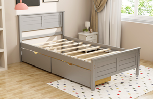 lot 378 image: Costway Twin Size Bed Frame with Storage Drawers 43 x 80 x 36.5 (L x W x H)