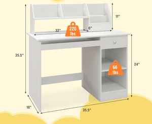 lot 385 image: Costzon Kids Desk, Wooden Children Study Desk wHutch, Storage Shelves, Bookshelf & Keyboard Tray for Home School Writing, Reading or Drawing, Computer Workstation Student Table for Boys Girls 3 (18D x 35.5W x 35.5H) (Missing Hardware)