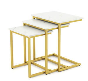 lot 386 image: Costway 3 Pieces Multifunctional Coffee End Table Set-White  Overall dimension (Large) 20 x 14 x 22.5 (Medium) 17.5 x 13 x 20.5 (Small) 15 x 12.5 x 18.5 (L x W x H)