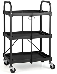 lot 391 image: Generic Nightcore Folding Utility Cart, 3-Tier Food Service Cart wLockable Wheels, 330LBS Capacity, Heavy-Duty Metal Frame Collapsible Utility Cart, Rolling Tool Cart for Home Garage 24D x 38.5W x 16H
