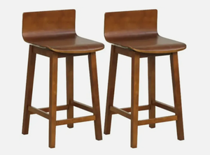 lot 394 image: Costway 24.5 Inch Swivel Wooden Bar Stools Set of 2 with Rubber Wood Legs and Low Back (Missing Hardware)