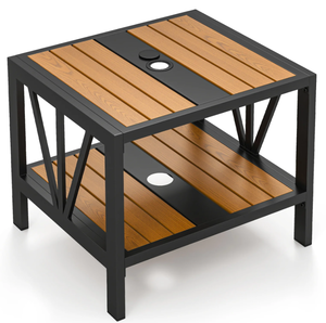 lot 399 image: Costway Outdoor Side Table with Umbrella Hole and Storage Shelf for Porch 1.57 umbrella hole Overall Dimensions 20.5 x 18 x 18