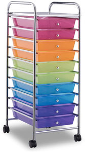 lot 494 image: Giantex 10 Drawer Rolling Storage Cart Scrapbook Paper Office School Organizer 15D x 13W x 34H (Multicolor)(Maybe Missing Hardware)