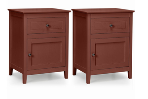 lot 496 image: Costway - 2PCS Nightstand Drawer Accent Side End Table Storage Cabinet - Cherry Product Width 19 inches Height 25 inches Depth 15 inches (No Instructions)