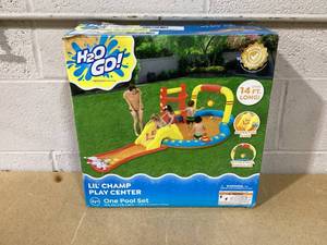 lot 359 image: Bestway H2OGO Lil Champ Play Center - Inflatable Sports Activity & Mini Waterpark, Sprayer-Slide-Kiddie Pool, Bowling-Basketball-Ring Toss, Kids 3
