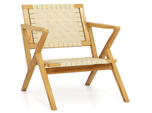 lot 65 image: Tangkula Teak Wood Outdoor Dining Chair, Patio Wooden Rustic Accent Armchair wWebbing Seat & Backrest, for Living Room, Balcony, Porch, Backyard, Lawn, Poolside, Garden, Deck (Natural,1)