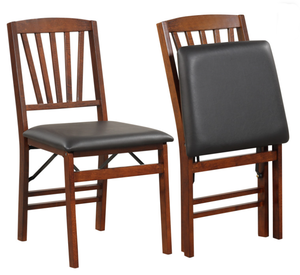 lot 66 image: Set of 2 Folding Chairs with Padded Seat and Rubber Wood Frame