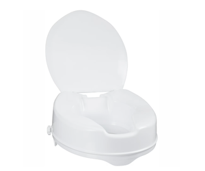 lot 464 image: AquaSense Raised Toilet Seat with Lid, White, 4 Height, for Standard Non-Elongated Toilets, weight up to 300 lbs