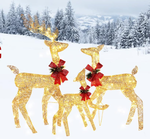 lot 468 image: 3 Pieces Reindeer Christmas Decor, Lighted Reindeer Christmas Yard Decorations, Outside Light Up Deer Family Set with 270 Lights and Stakes for Indoor and Outdoor