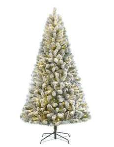 lot 469 image: Holiday Time 6.5ft Pre-Lit Flocked Frisco Pine Artificial Christmas Tree, 250 color changing LED, Green