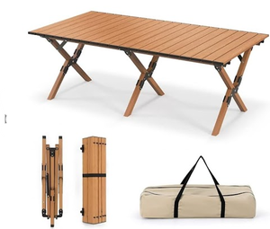 lot 477 image: Giantex Folding Camping Table, Roll-Up Folding Table wCarry Bag, Portable Aluminum Picnic Table, Low Height Beach Table for Outdoor Use, Travel, BBQ & Hiking, Easy Assembly, Natural (Large)