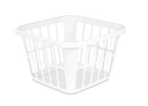 lot 479 image: LOT OF 2 1.25bu Laundry Basket White - Brightroom Plastic Clothes Hamper with Built-In Handles, Medium Size, Portable Storage