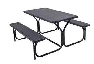 Costway Black Rectangular Plastic Outdoor Picnic Table with 2 Bench Assembled Depth (in.) 54 in Height (in.) 28.5 in Width (in.) 59 in