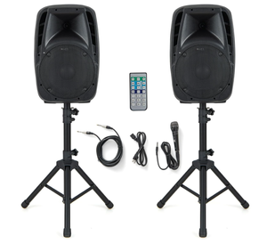 lot 9 image: Costzon Portable 1600W 2-Way Powered PA Speaker System, Professional DJ Speakers with Active  Passive Loud Set, 2 Stands, Microphone, Bluetooth, USBSD Card Input, FM Radio,Remote (2-Way)