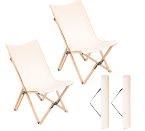 lot 213 image: Giantex Camping Chairs 2 Pack, Folding Beach Chairs for 330lbs, Outdoor Butterfly Chair, Portable Lawn Chairs for Picnic Fishing Hiking Mountaineering, Lightweight Bamboo Frame No Assembly (Beige) 21D x 20W x 36.5H