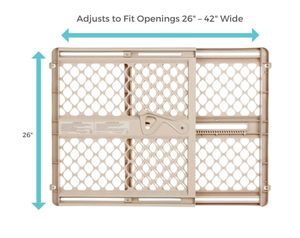 lot 248 image: Toddleroo by North States - Supergate Ergo Baby Gate Plastic Baby Gate for Stairs & Doorways - Adjustable Indoor Safety Gate - Made in USA - 26 to 42 Inches Wide - 26 Inches Tall - Sand