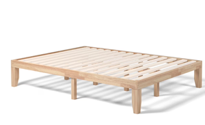 lot 60 image: Giantex 14 Inch Queen Wood Platform Bed Frame, Minimalist Mattress Foundation with Solid Rubber Wood, Heavy Duty Slat Support, Without Headboard, Easy Assembly, No Box Spring Needed, Natural 80L x 60W x 14H