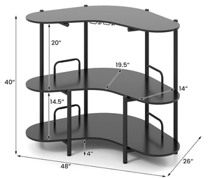 lot 404 image: HOMGX Home Bar Table, Wine Bar Cabinet for Liquor, 3-Tier Storage Corner Bar Unit with Glass Holder, Metal Guardrails, Wine Racks, Coffee Bar Counter Table for Living Room Kitchen Pub (Black) 48D x 26W x 40H