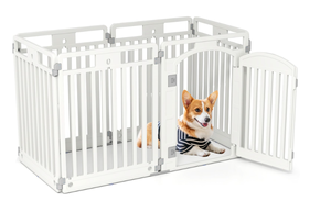 lot 405 image: Costway 81CM 6-Panel Dog Playpen with Secure Locking Door and Ground Stakes 129 x 65 x 81 cm (L x W x H)