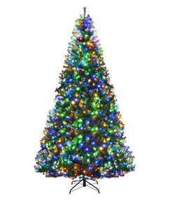 lot 410 image: Costway 9-ft Pre-lit Artificial Christmas Tree with Multicolor LED Lights (Lights On 1 Tree Branch Not Functioning)