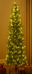 lot 412 image: BreeBe - Artificial 6FT Pencil Christmas Tree with Lights and Dense Branch Tips - Green