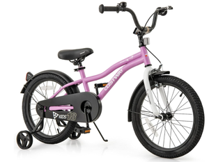 lot 419 image: COSTWAY Kids Bike for 3-8 Years Old Boys Girls, 18 Inch Children Toddler Bicycle with Training Wheels, Adjustable Seat & Handlebar, Handbrake & Coaster Brake, Reflectors (Purple)