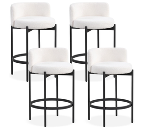 lot 420 image: COSTWAY Counter Height Bar Stools Set of 4, 24.5 Inch Boucle Modern Barstools wCurved Backrest, Metal Frame, Comfy Footrest, Upholstered Island Chairs for Dining Room, Kitchen, Cafe, 400 LBS Max Load Including 3 Extra Backs