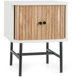 lot 422 image: Costway 2 Door White Mid Century Modern Bedside Table 40 x 39 x 49 cm (L x W x H) (Transit Damage)