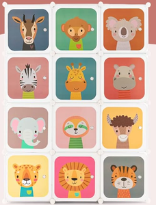 lot 432 image: Costzon Kids Closet, Cartoon DIY Modular Dresser Storage Organizer with 12 Cubes & 2 Clothes Hanging Rack, Portable Armoire for Baby Toddlers, Kids Wardrobe for Bedroom Nursery (White) 14.5D x 29.5W x 57H