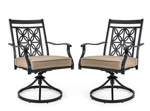 lot 439 image: Costway Patio Swivel Chair 2 PCS Outdoor Bistro Dining Chair Blossom Pattern Backrest Overall Dimension 27.5 x 23.5 x 36 (L x W x H)
