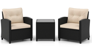 lot 440 image: Costway 3 Pieces Patio Furniture Set with Tempered Glass Coffee Table-Off White (Maybe Missing Hardware)