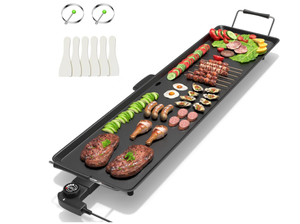 lot 166 image: COSTWAY 35 Electric Griddle Teppanyaki Grill, Nonstick Extra Large Cooking Plate for Pancake Barbecue, Indoor Outdoor Table Top Grill with Adjustable Temperature & Drip Tray, 2000W
