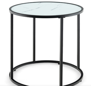 lot 221 image: Costway White Faux Marble Round Side Table with Metal Frame