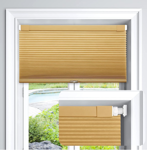 lot 225 image: LOT OF 2 LazBlinds Cordless Cellular Shades, No Tools No Drill Light Filtering Honeycomb Shades Pleated Blinds for Windows, 24 W x 64 H, Yellowish-Brown