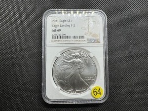 lot 64 image: 2021 1 Oz. Type 2 Silver American Eagle NGC MS69