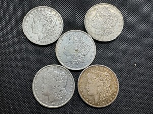 lot 45 image: Five Circulated 1921-P Morgan Silver Dollars